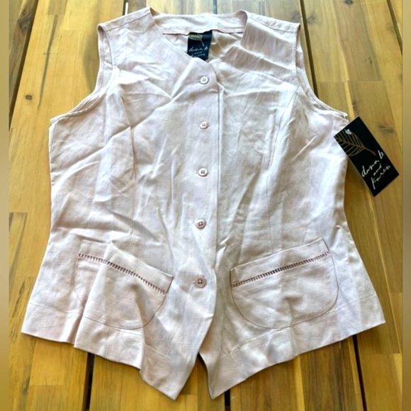 Nwt Dana B And Karen Pale Pink Sleeveless Button-Up Silk Linen Vest Size 8 - Picture 1 of 4